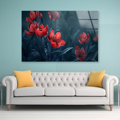 Close-Up of Red Tulip Flowers Acrylic Glass Print Tempered Glass Wall Art 100% Made in Australia Ready to Hang