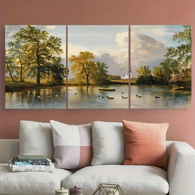 3pcs Rustic Duck Autumn Countryside Metal Print Ready to Hang Art