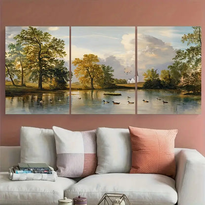 3pcs Rustic Duck Autumn Countryside Metal Print Ready to Hang Art