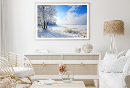 Snowy Field with Trees under a Sky Home Decor Premium Quality Poster Print Choose Your Sizes