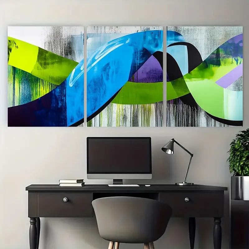 3pcs Neon Green Blue Purple Graffiti Metal Print Ready to Hang Art