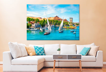 River Nile & Boats Sunset Aswan Wall Art Decor 100% Australian Made