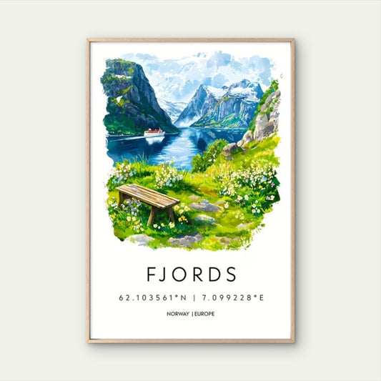 Fjords Norway Europe Scenic Landscape Travel Poster Print Wall Art