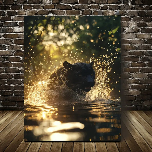 Stunning Panther Splashing in Magical Forest 40x60cm Metal Print Ready to Hang