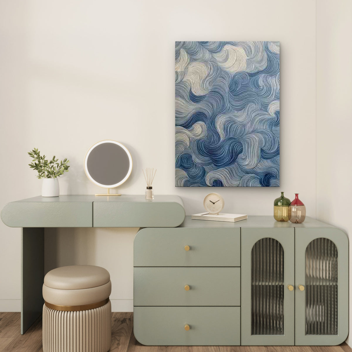 Abstract Blue White Wave Pattern 60x90cm Metal Print Ready to Hang