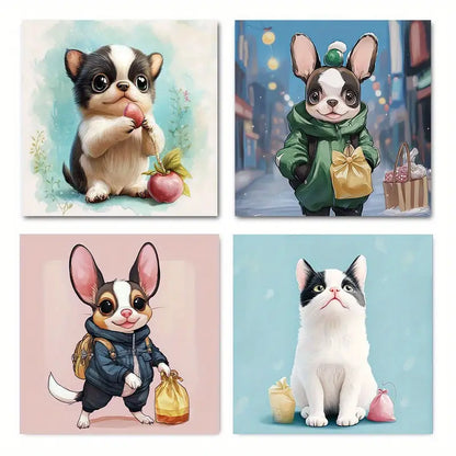 4pcs  Chihuahua Art Wall Art Canvas Framed