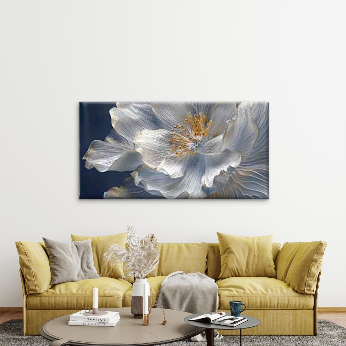 Elegant Flower Golden Accent Wall Art Canvas Office Home Room Framed 120x60cm
