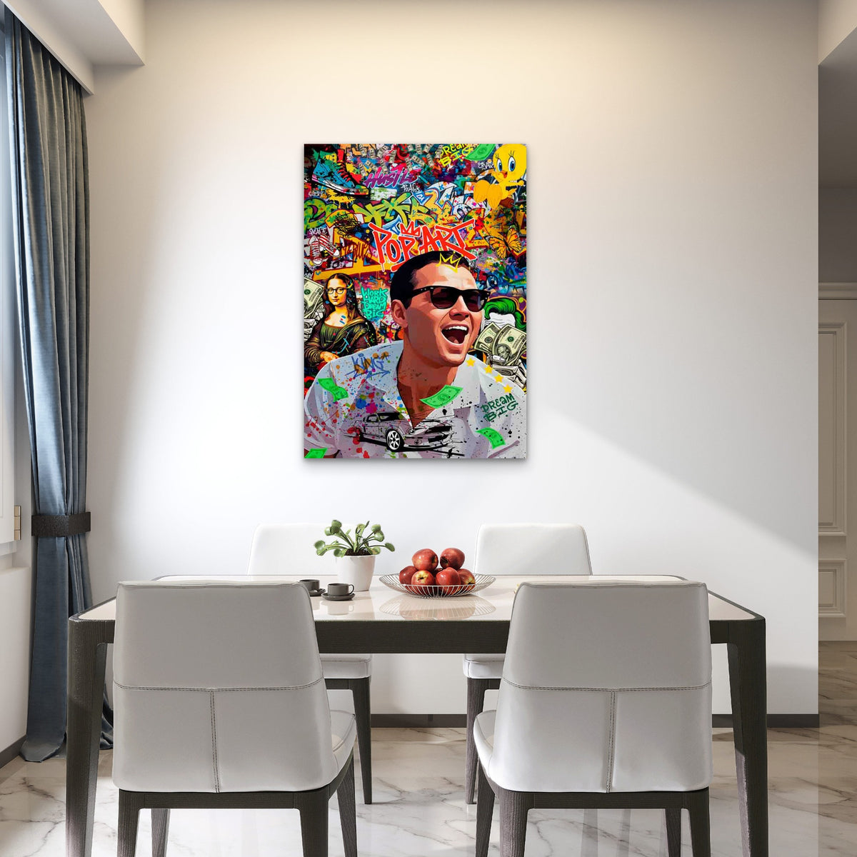 Graffiti Sunglasses Man Laughing Loudly 40x60cm Metal Print Ready to Hang