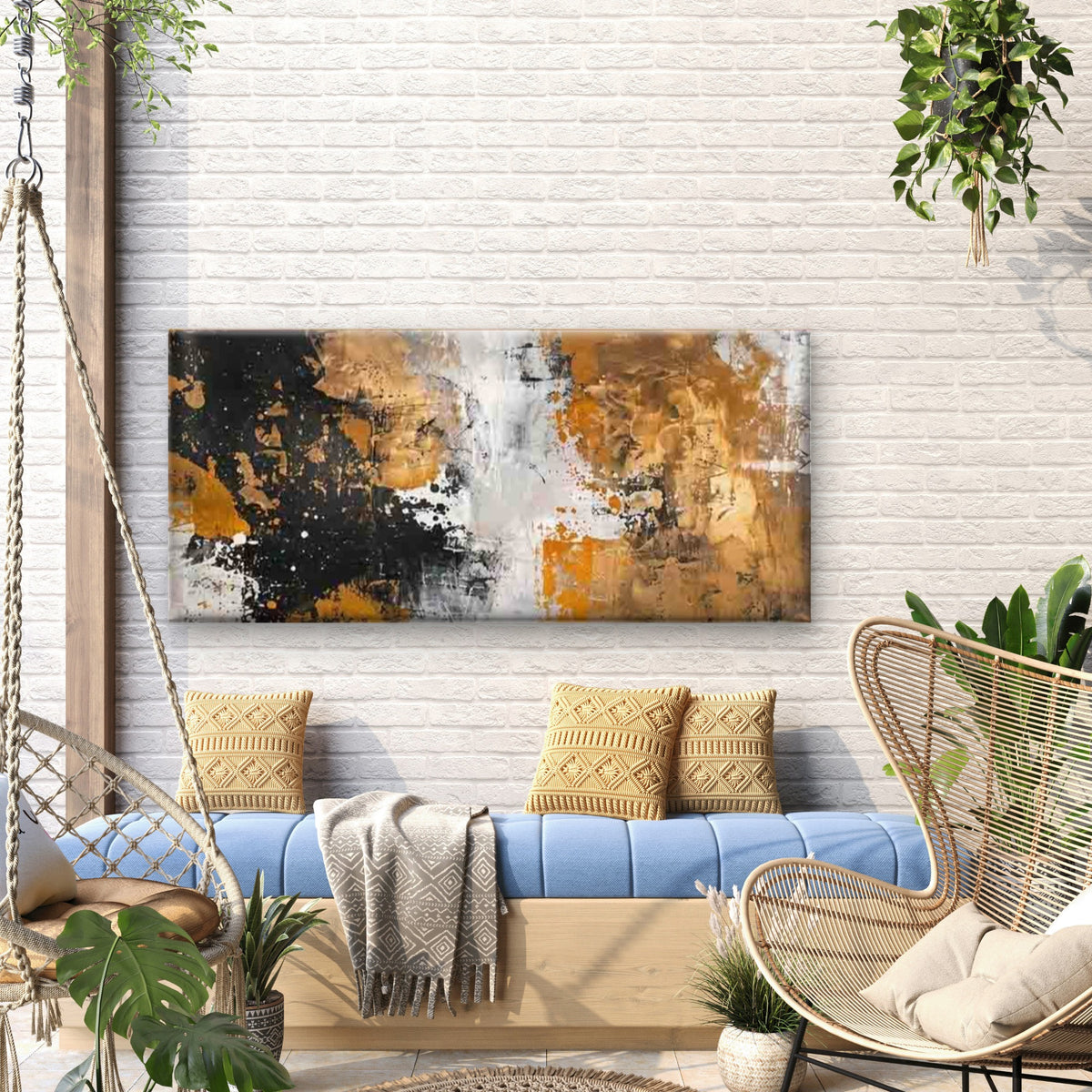Abstract Black White Golden Wall Art Canvas Office Home Room Framed 120x60cm