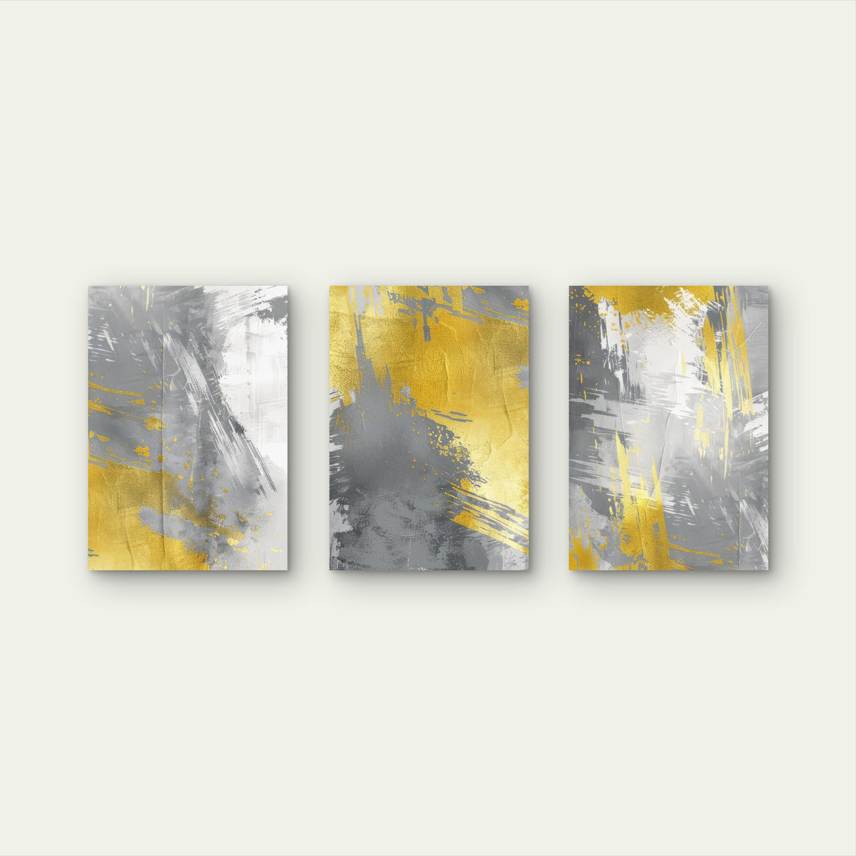 3pcs Modern Yellow Gray Brushstroke Art Painting Wall Art Set Canvas Framed 40x60cm - High Quality Print 100% Australian Made Wall Canvas Ready to Hang