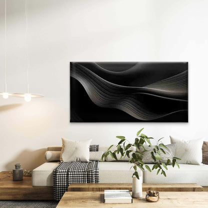 Black Wave Line Patterns Wall Art Canvas Office Home Room Framed 120x60cm