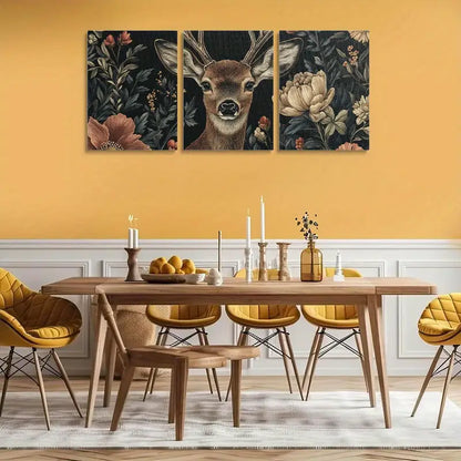 3pcs Nature Scene with Stag and Wildflowers & Deer Metal Print Ready to Hang Art