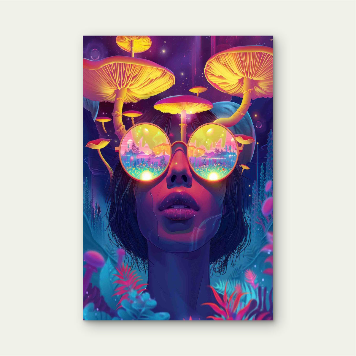 Neon Visions of the Fungal Realm 40x60cm Metal Print Ready to Hang