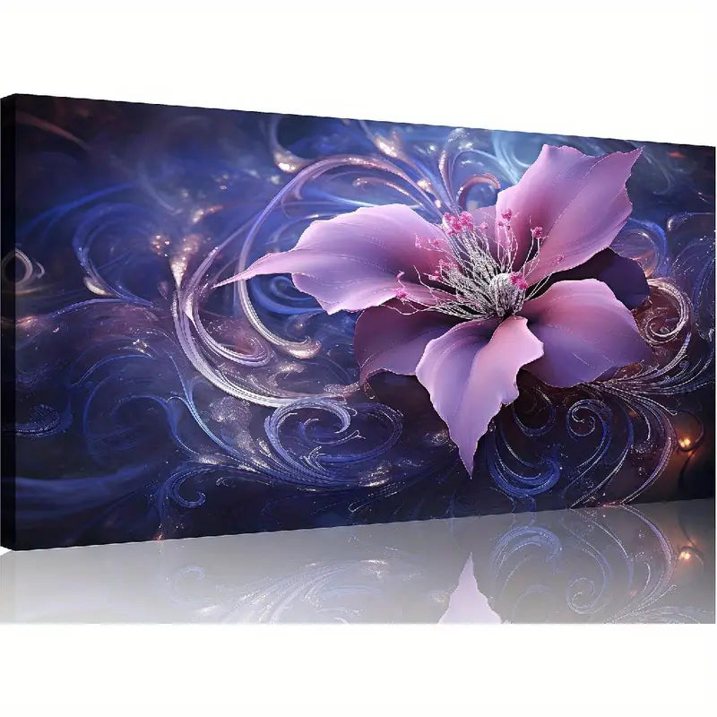 Abstract Purple Flower Vibrant Floral Wall Art canvas office home room framed 120x60cm