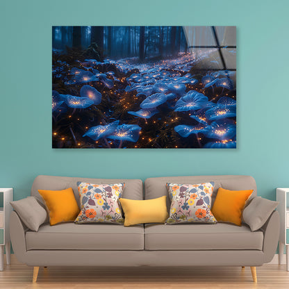 A Magical Forest Scene Filled With Glowing Mushrooms and Flowers Acrylic Glass Print Tempered Glass Wall Art 100% Made in Australia Ready to Hang