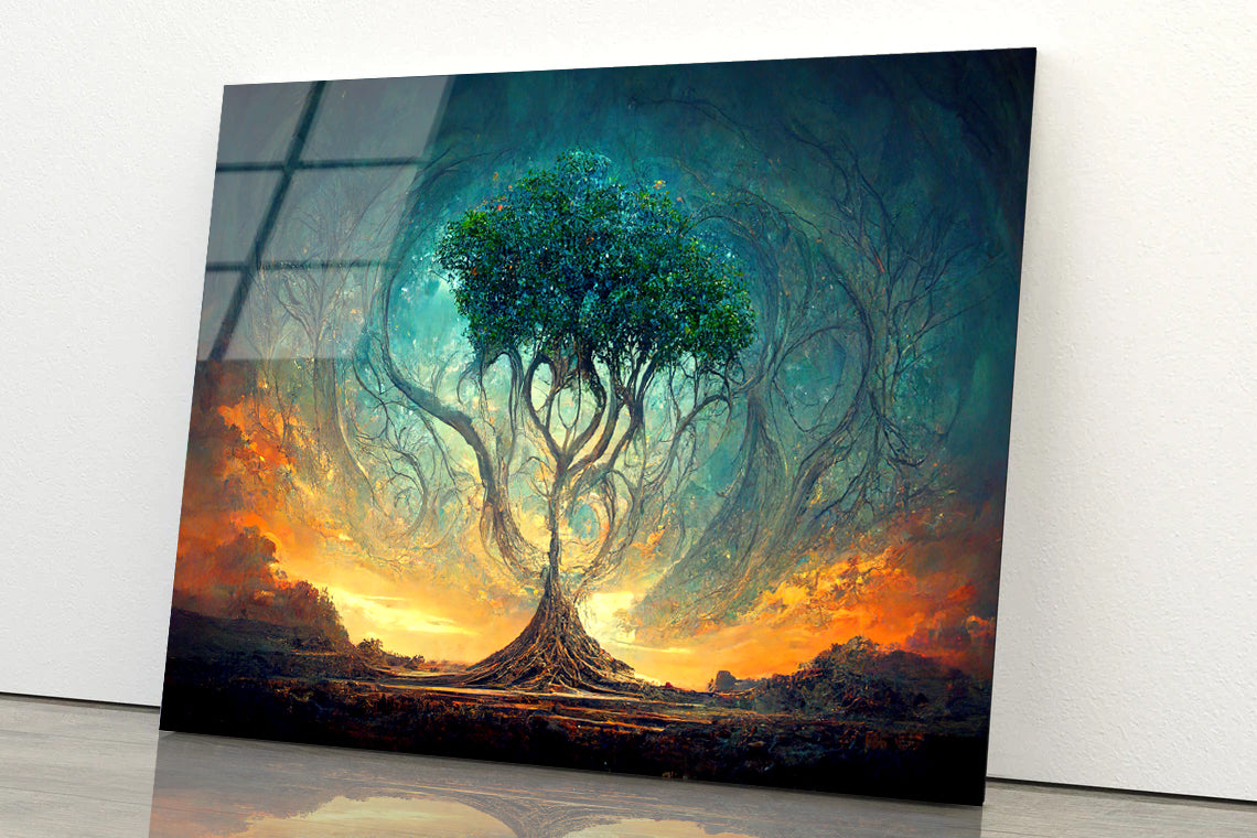 Life of Tree with Colorful Sky Acrylic Glass Print Tempered Glass Wall Art 100% Made in Australia Ready to Hang