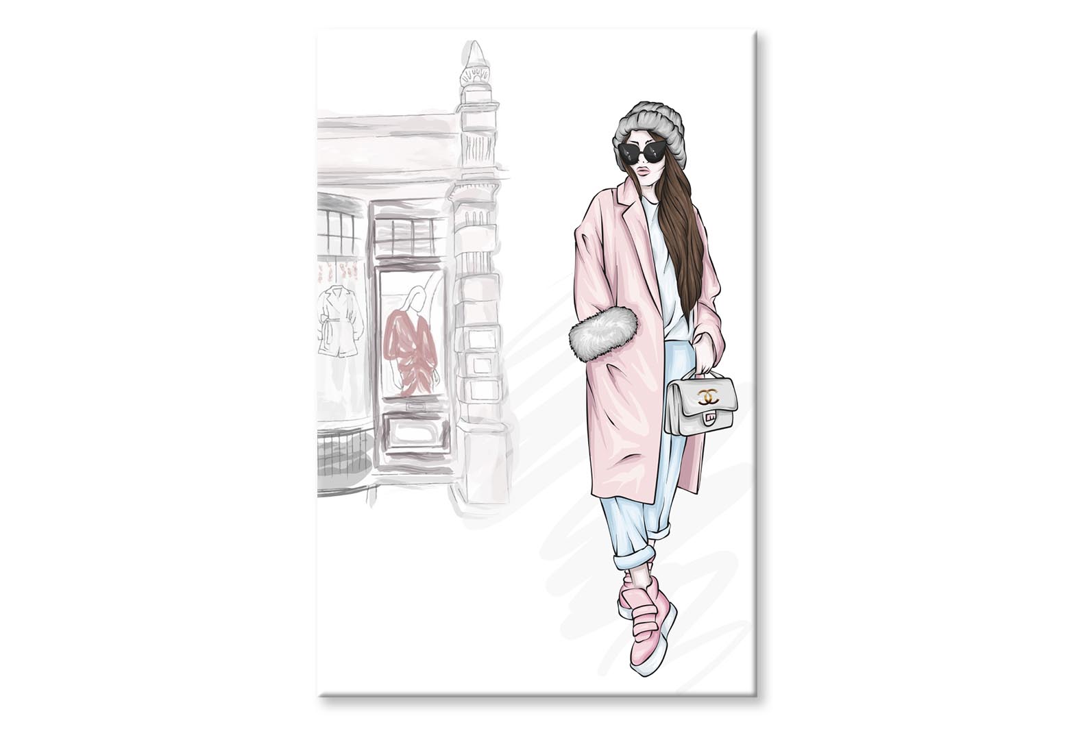 Stylish Girl with Elegant Bag Wall Art Limited Edition High Quality Print Stretched Canvas None