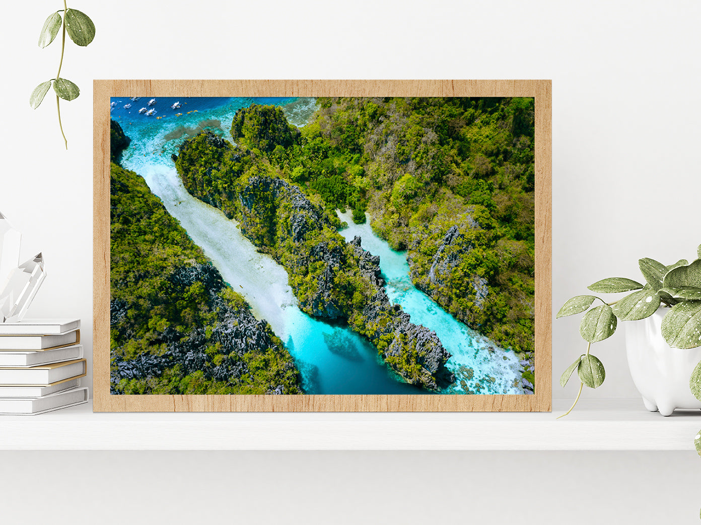 Miniloc Island With Forest Glass Framed Wall Art, Ready to Hang Quality Print Without White Border Oak