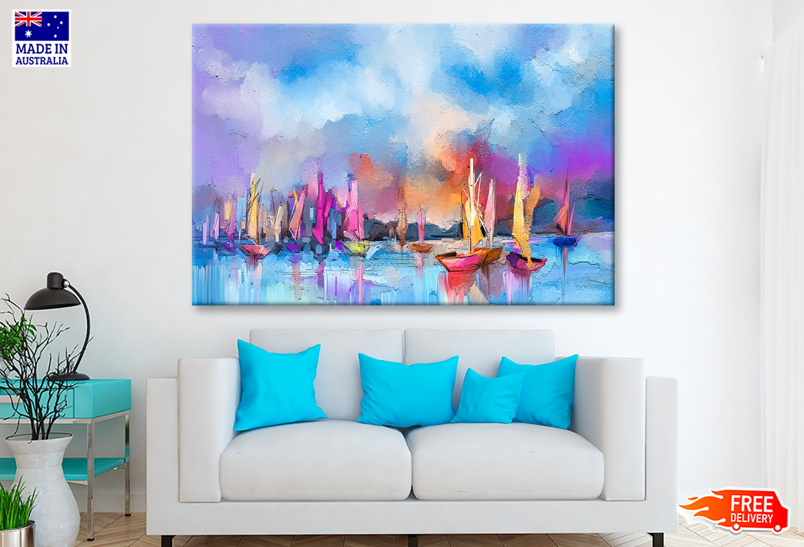 Sail Boats on Seascape Colorful Oil Painting Wall Art Limited Edition High Quality Print