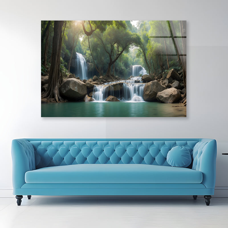 Waterfall in a Forest Acrylic Glass Print Tempered Glass Wall Art 100% Made in Australia Ready to Hang