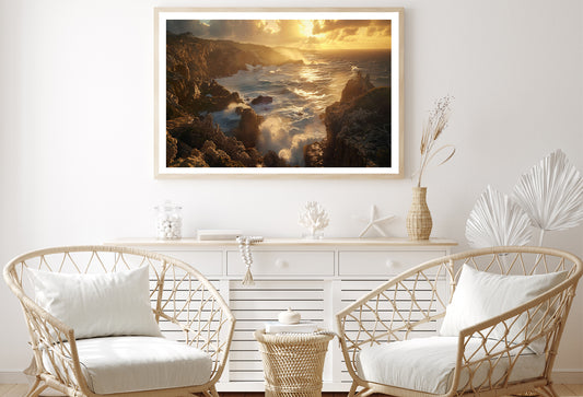 Rocky Coastline, Clouds & Mountains Home Decor Premium Quality Poster Print Choose Your Sizes