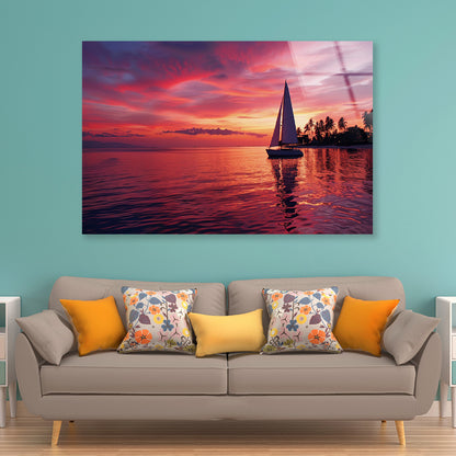 Sailboat on the Water & Sunrise Acrylic Glass Print Tempered Glass Wall Art 100% Made in Australia Ready to Hang