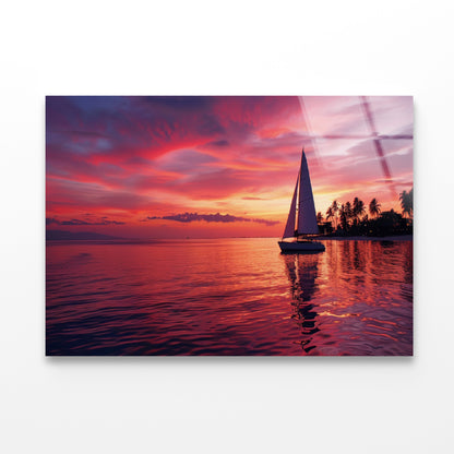 Sailboat on the Water & Sunrise Acrylic Glass Print Tempered Glass Wall Art 100% Made in Australia Ready to Hang