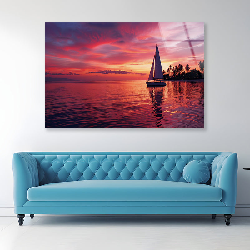 Sailboat on the Water & Sunrise Acrylic Glass Print Tempered Glass Wall Art 100% Made in Australia Ready to Hang