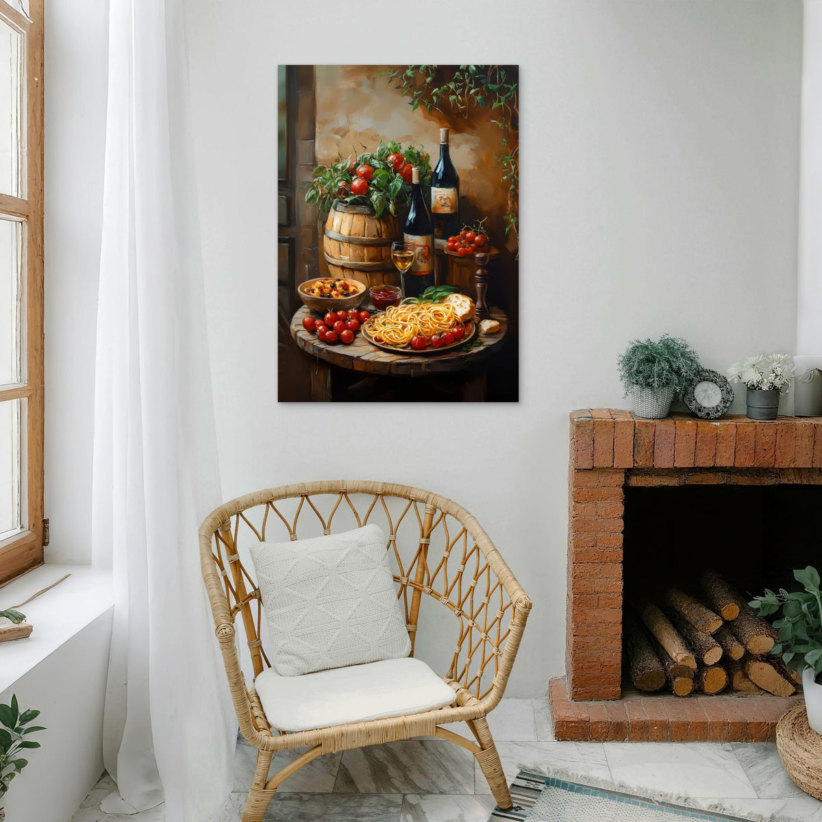 Tuscan Pasta and Red Wine 40x60cm Metal Print Ready to Hang