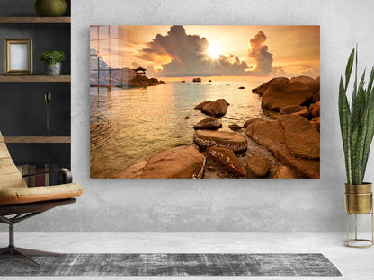 Rocky Seascape Sunset UV Direct Aluminum Print Australian Made Quality