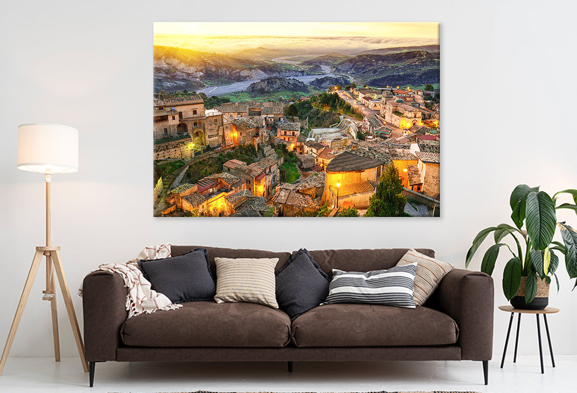 Sunrise Over Stilo Village Italy Wall Art Decor 100% Australian Made