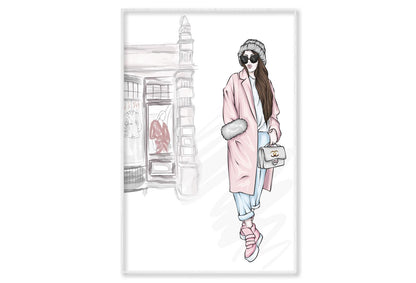 Stylish Girl with Elegant Bag Wall Art Limited Edition High Quality Print Canvas Box Framed White