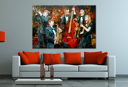 Jazz Band Playing Oil Painting  Wall Art Decor 100% Australian Made