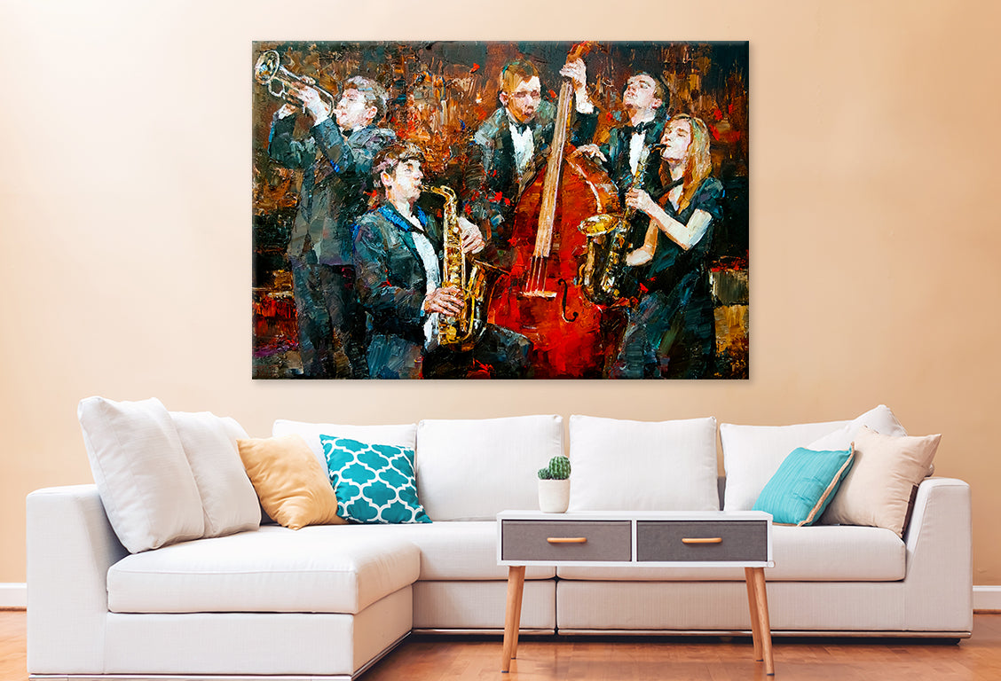 Jazz Band Playing Oil Painting  Wall Art Decor 100% Australian Made