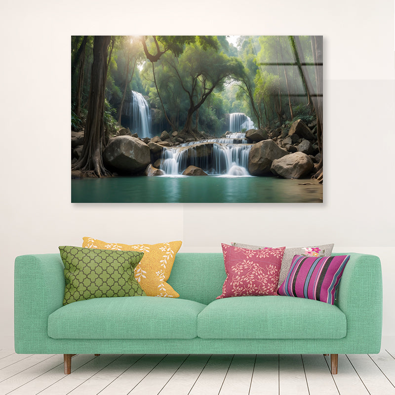 Waterfall in a Forest Acrylic Glass Print Tempered Glass Wall Art 100% Made in Australia Ready to Hang