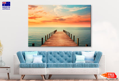 Wooden Pier on Lagoon & Sunset  Wall Art Decor 100% Australian Made