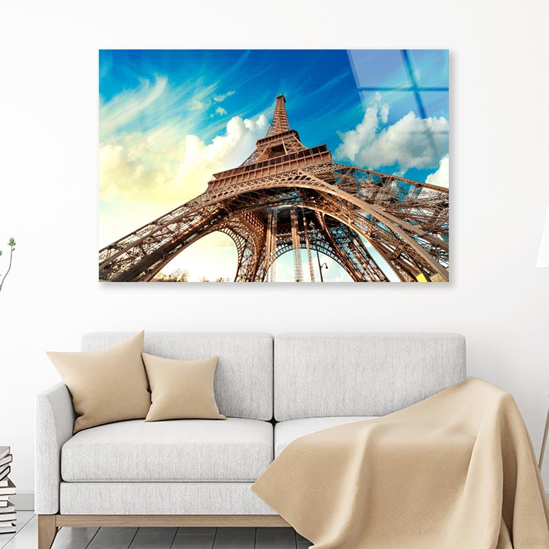 Paris. Beautiful View of Eiffel Tower with Sky Sunset Colors Acrylic Glass Print Tempered Glass Wall Art 100% Made in Australia Ready to Hang