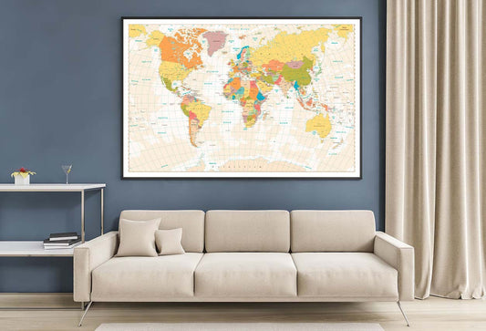 Old Retro World Map with Lakes and Rivers Home Decor Premium Quality Poster Print Choose Your Sizes