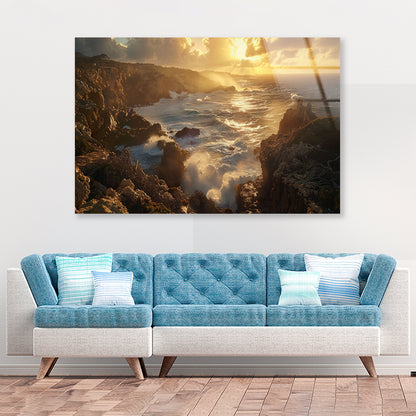 Rocky Coastline, Clouds & Mountains Acrylic Glass Print Tempered Glass Wall Art 100% Made in Australia Ready to Hang