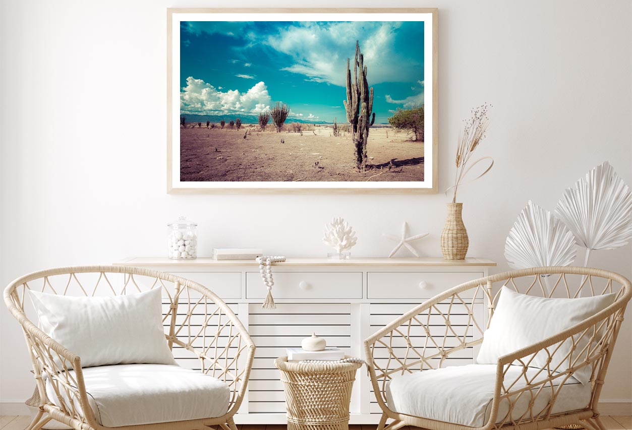 Cactus In Desert & Blue Sky Home Decor Premium Quality Poster Print Choose Your Sizes