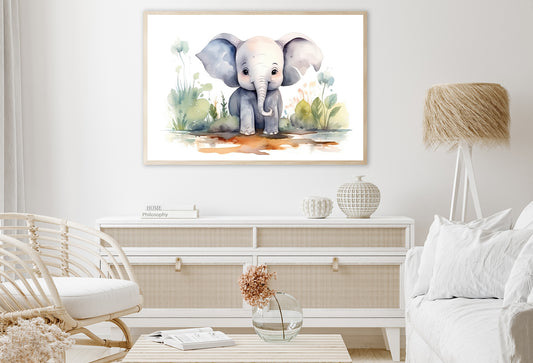 Watercolor Painting or Drawing of a Cartoon Elephant Home Decor Premium Quality Poster Print Choose Your Sizes