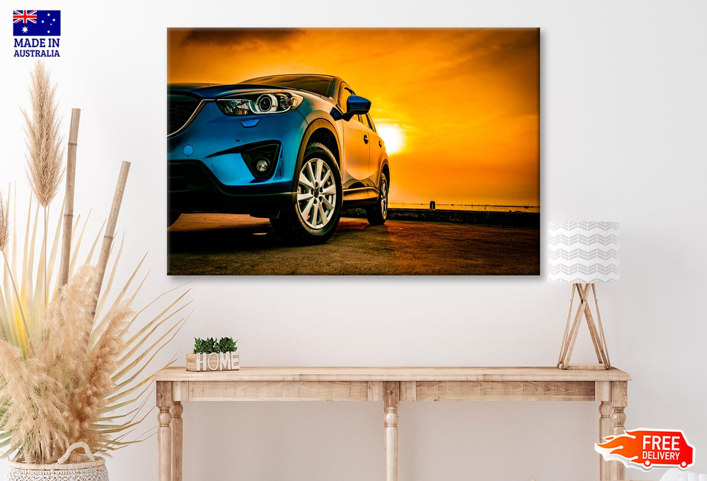 Blue Mazda SUV Parked on A Lake Wall Art Decor 100% Australian Made