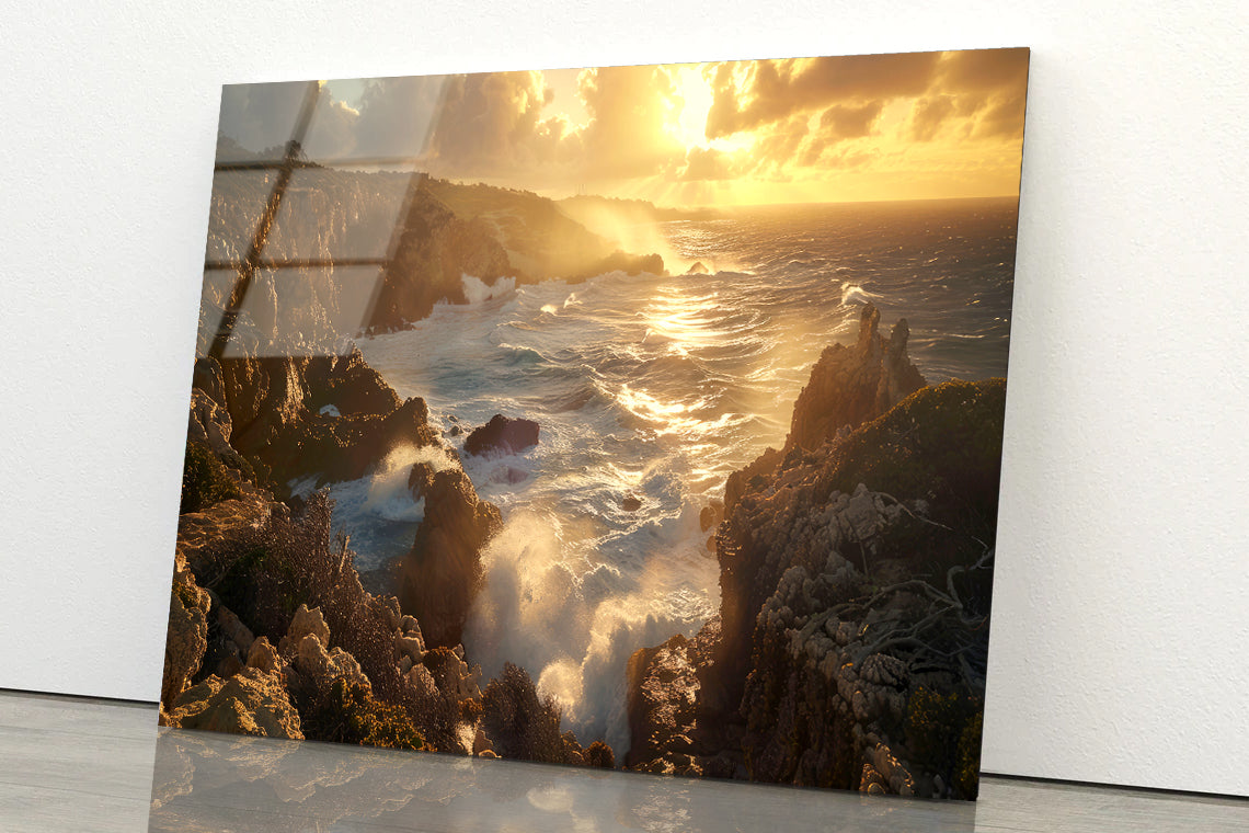 Rocky Coastline, Clouds & Mountains Acrylic Glass Print Tempered Glass Wall Art 100% Made in Australia Ready to Hang