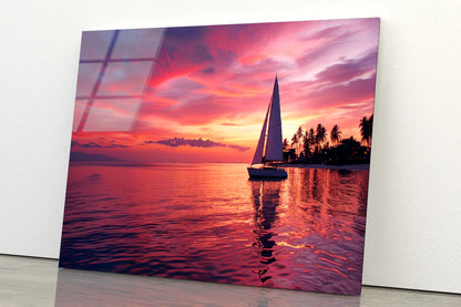 Sailboat on the Water & Sunrise Acrylic Glass Print Tempered Glass Wall Art 100% Made in Australia Ready to Hang