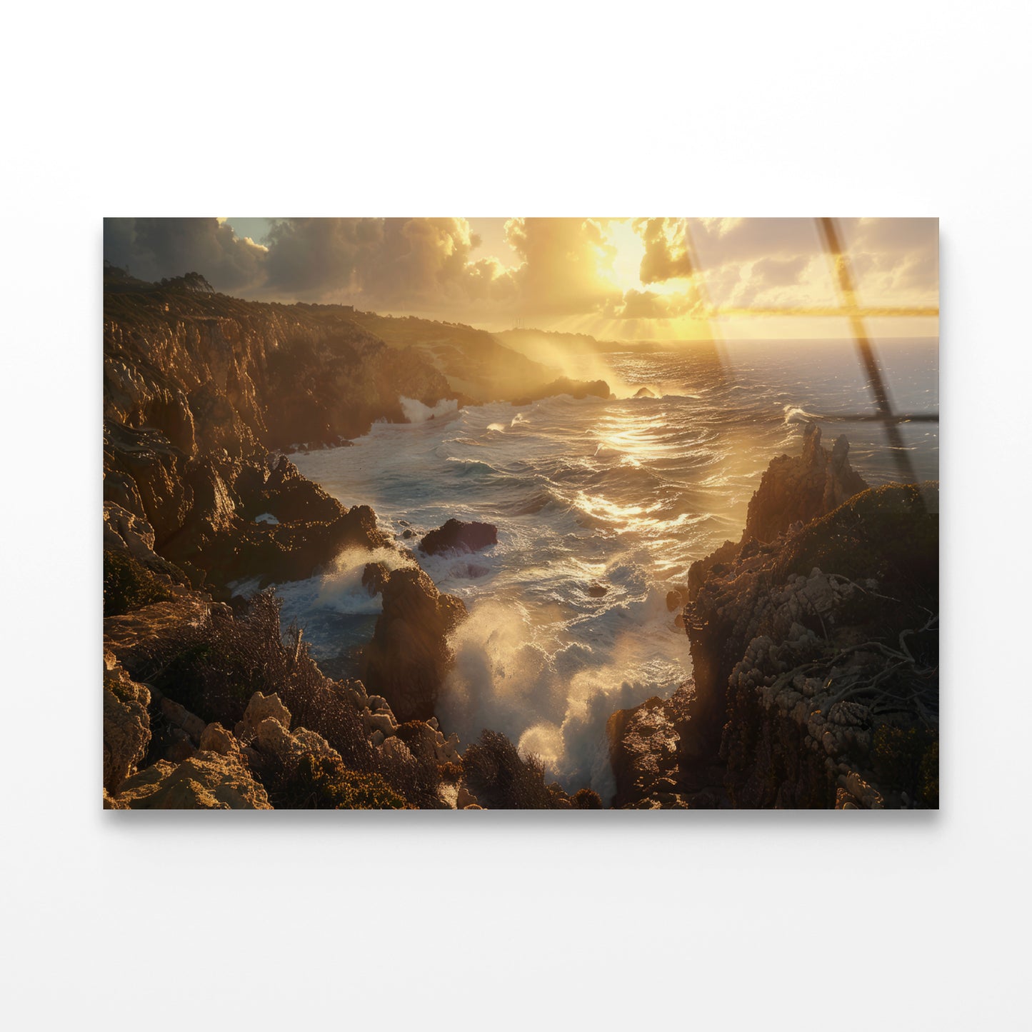 Rocky Coastline, Clouds & Mountains Acrylic Glass Print Tempered Glass Wall Art 100% Made in Australia Ready to Hang