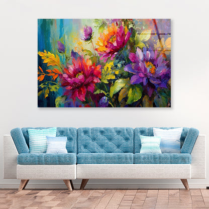 Oil Painting of Beautiful Flowers and Leaves Acrylic Glass Print Tempered Glass Wall Art 100% Made in Australia Ready to Hang