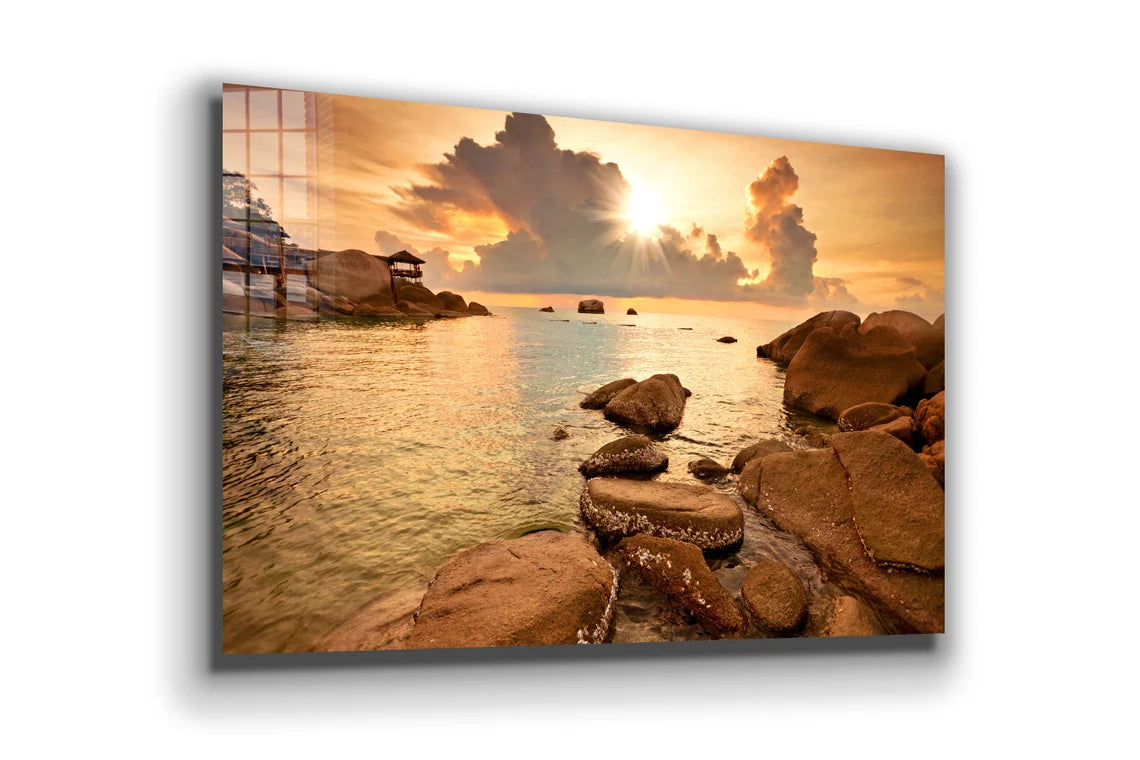 Rocky Seascape Sunset UV Direct Aluminum Print Australian Made Quality