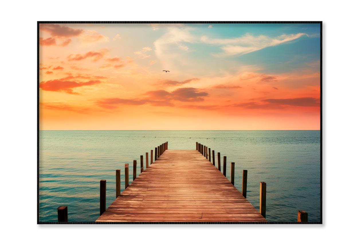 Wooden Pier on Lagoon & Sunset Home Decor Premium Quality Poster Print Choose Your Sizes