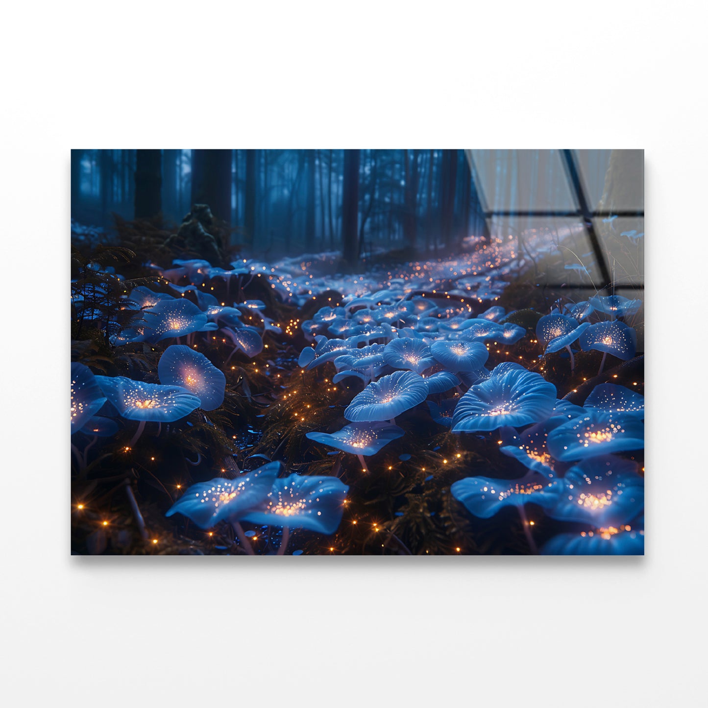 A Magical Forest Scene Filled With Glowing Mushrooms and Flowers Acrylic Glass Print Tempered Glass Wall Art 100% Made in Australia Ready to Hang