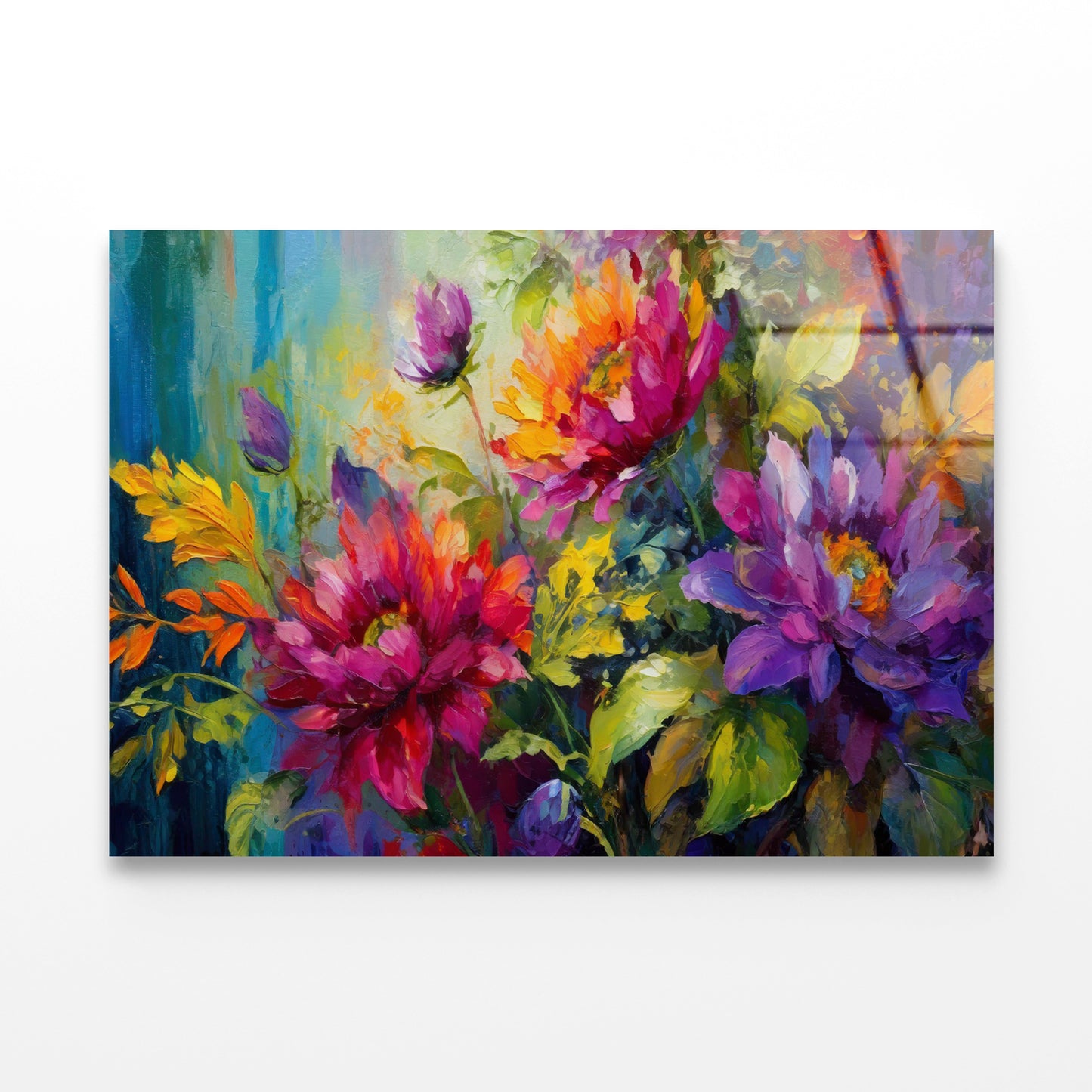 Oil Painting of Beautiful Flowers and Leaves Acrylic Glass Print Tempered Glass Wall Art 100% Made in Australia Ready to Hang